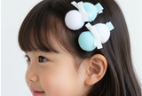 Lovely Pom Pom Baby Hair Clip Twinset (Light Blue/ Purple/ Beige) (BC370/BC115/BC429)