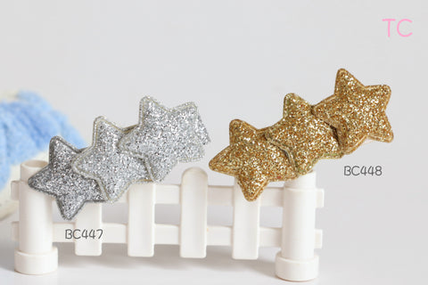 Silver and Gold Glitter Star Hair Clips (BC447-BC448)