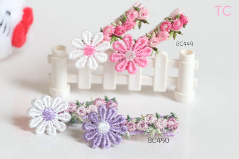 Pink and Purple Embroidery Flower Hair Clips (BC449-BC450)