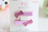 Glitter Bow Hair Clip Set（pink/ purple） (BC466-BC467)