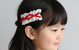 Lace School Hair Clips in Red and White (BS2152)