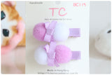 Lovely Pom Pom Baby Hair Clip Twinset (Light Blue/ Purple/ Beige) (BC370/BC115/BC429)