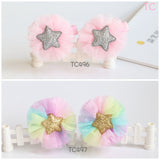 Elegant Tulle Hair Clip Set, Pink and Rainbow (TC496-TC497)