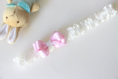 Simple Pink Striped Bow Baby Headband (BB138）