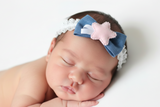 Denim and Pink Star Baby Headband (BB158)