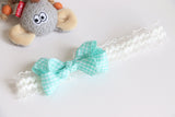 Turquoise Gingham Hair Bow Baby Headband (BB178)