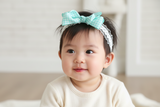 Turquoise Gingham Hair Bow Baby Headband (BB178)