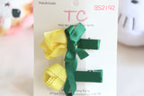 Lovely Flower Hair Clips Set of Good Hope School / Yellow and Forest Green (BS2192)
