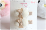 Lovely Pom Pom Baby Hair Clip Twinset (Light Blue/ Purple/ Beige) (BC370/BC115/BC429)