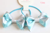 Elegant Satin Bow Hair Ties Pair (light blue and white/ pink and yellow/purple )（T139, T246,T133)