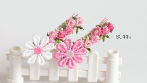 Pink and Purple Embroidery Flower Hair Clips (BC449-BC450)