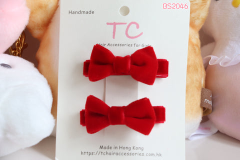 Velvet Hair Bow Clips in Red (BS2046)