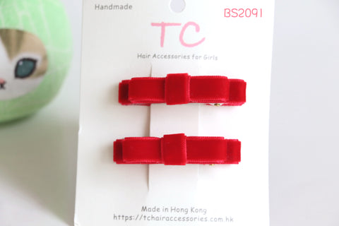 红色丝绒学校发夹 (BS2091)