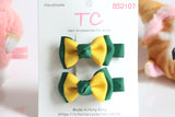 Classic Bow Hair Clips of Good Hope School / dark Yellow and Forest Green(one pair) (BS2107)