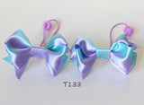 Elegant Satin Bow Hair Ties Pair (light blue and white/ pink and yellow/purple )（T139, T246,T133)