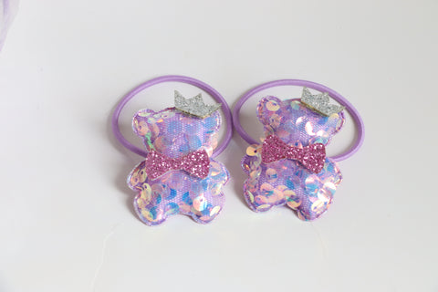 Purple Hair Ties with Sequin Bear (T224)