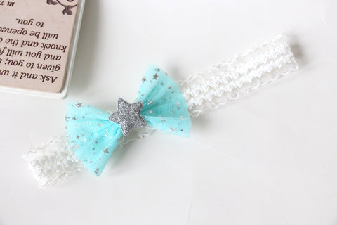 Green Bow with Glitter Star Baby Headband (BB162)