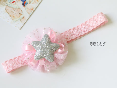 Pink Glitter Silver Star  Baby Headband (BB165)