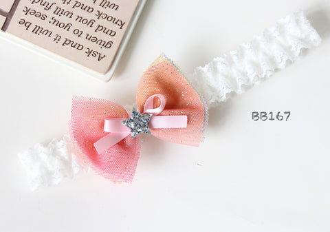 Pink Glitter Silver Star Baby Headband (BB167)