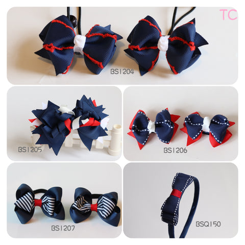 School Hair Accessories, Navy and Red (BS1204-BS1207)