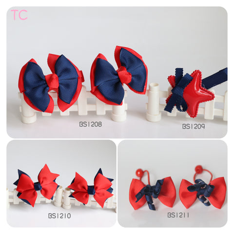 School Hair Accessories, Navy and Red (BS1208-BS1211)