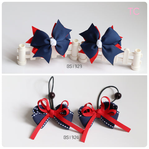 School Hair Accessories, Navy and Red (BS1323-BS1324)