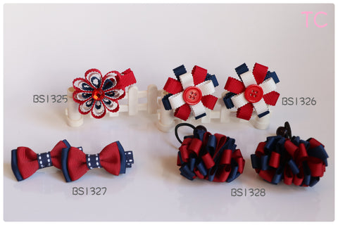 School Hair Accessories, Navy and Red (BS1325-BS1328)