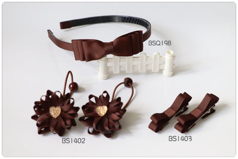 Brown School Hair Accessories, Brown (BS1402-BS1403)