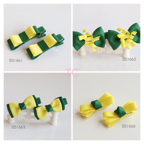 School Hair Accessories, Good Hope / Yellow and Dark Green (BS1661-BS1664)