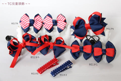 School Hair Accessories, Navy and Red (BS178-BS183)