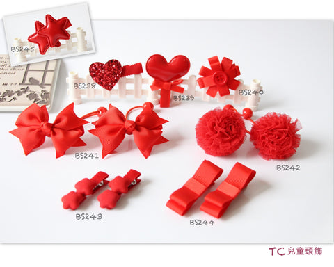 School Hair Accessories, Red (BS238-BS245)