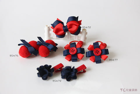 School Hair Accessories, Navy and Red (BS475-BS478)