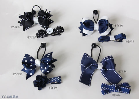 School Hair Accessories, Navy and White (BS524-BS531)