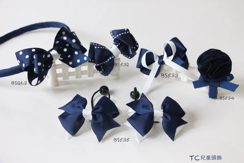 School Hair Accessories, Navy and White (BS532-BS535)