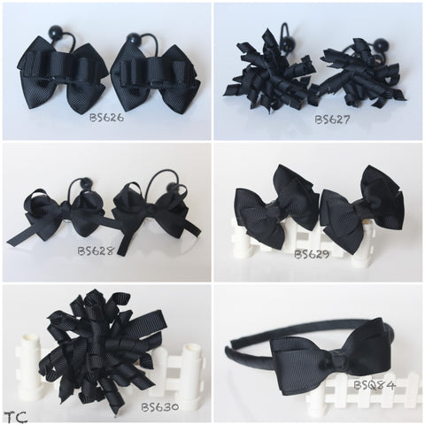 School Hair Accessories, Black (BS626-BS630)