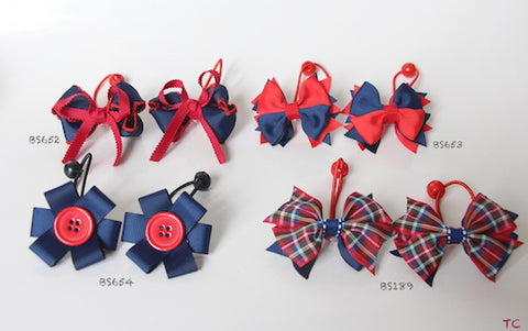 School Hair Accessories, Navy and Red (BS652-BS654)