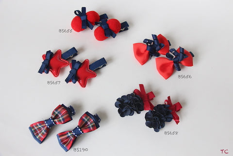 School Hair Accessories, Navy and Red (BS655-BS658)