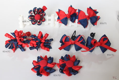 School Hair Accessories, Navy and Red (BS670-BS673)