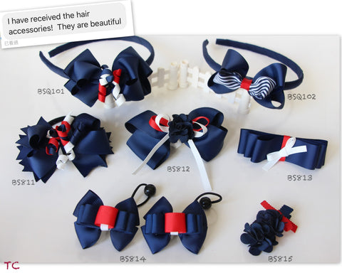 School Hair Accessories, Navy/ Red/ White (BS811-BS815)