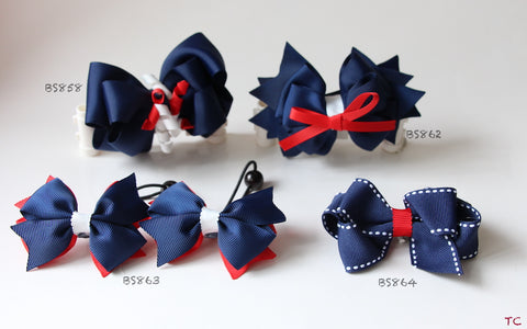 School Hair Accessories, Navy/ Red/ White (BS862-BS864)