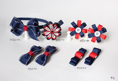 School Hair Accessories, Navy and Red (BS877-BS880)