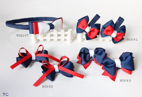 School Hair Accessories, Navy and Red (BS881-BS883)