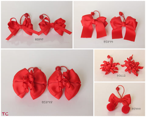 School Hair Accessories, Red (BS897-BS900)