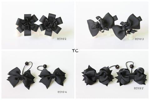 School Hair Accessories, Black (BS982-BS985)