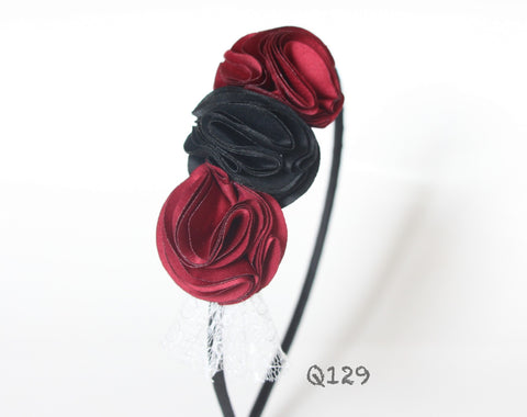 Burgundy and Black Floral Headband (Q129)