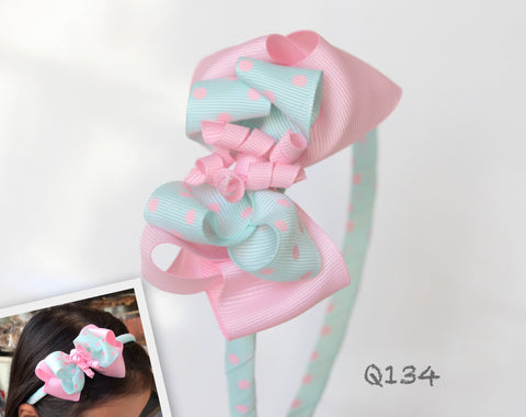 Pink and Light Blue Polka Dot Headband (Q134)