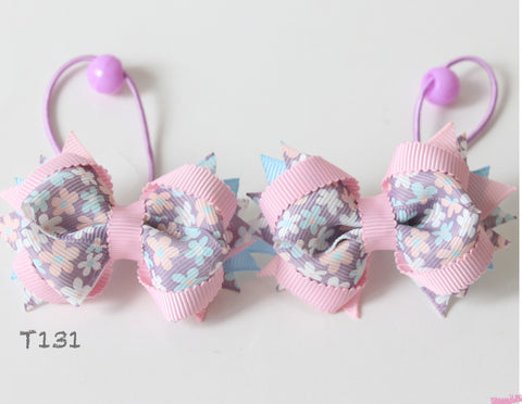 Purple Floral Bow Hair Ties（T131)