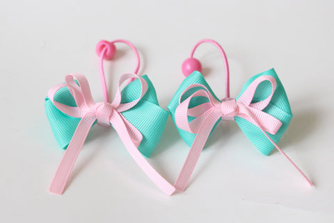 Simple Lake Green and Pink Hair Ties（T142)