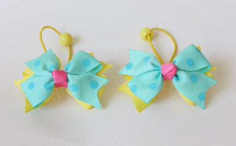 Lake Green and Yellow Bow Ponytail Holders（T157)