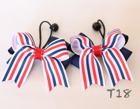 Navy and Red Striped Hair Ties (T18)